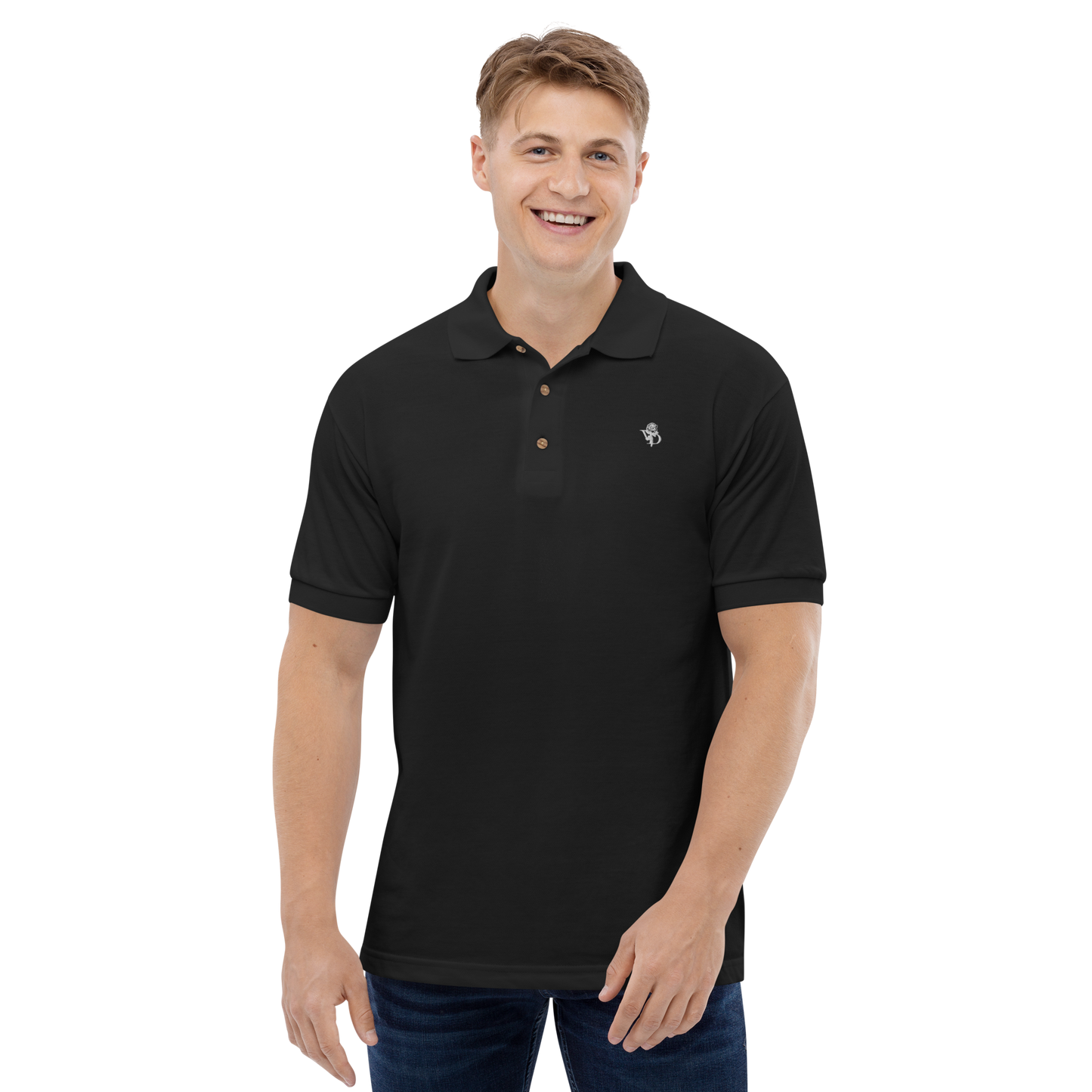 Embroidered Rose Logo Polo Shirt